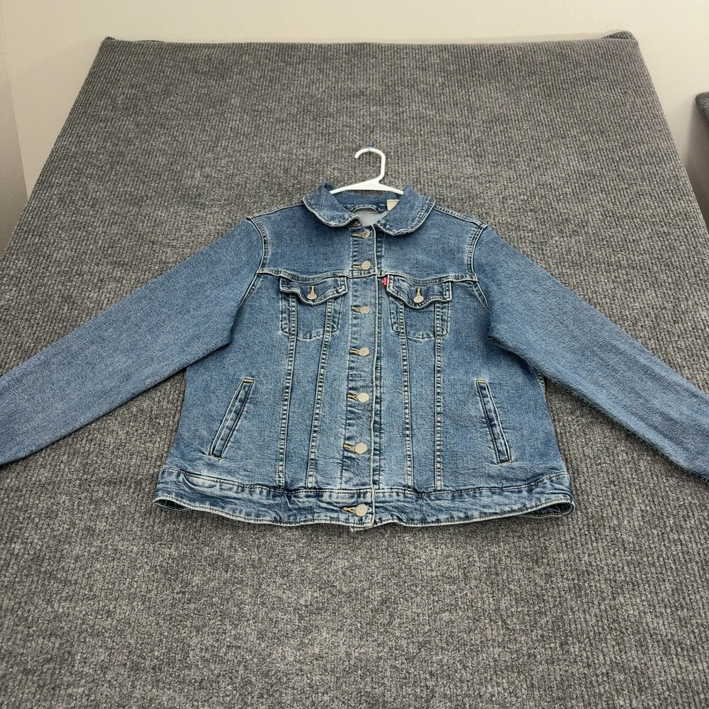 Levis Denim Jacket Womens 1X Blue Cotton Stretch Trucker Classic Casual